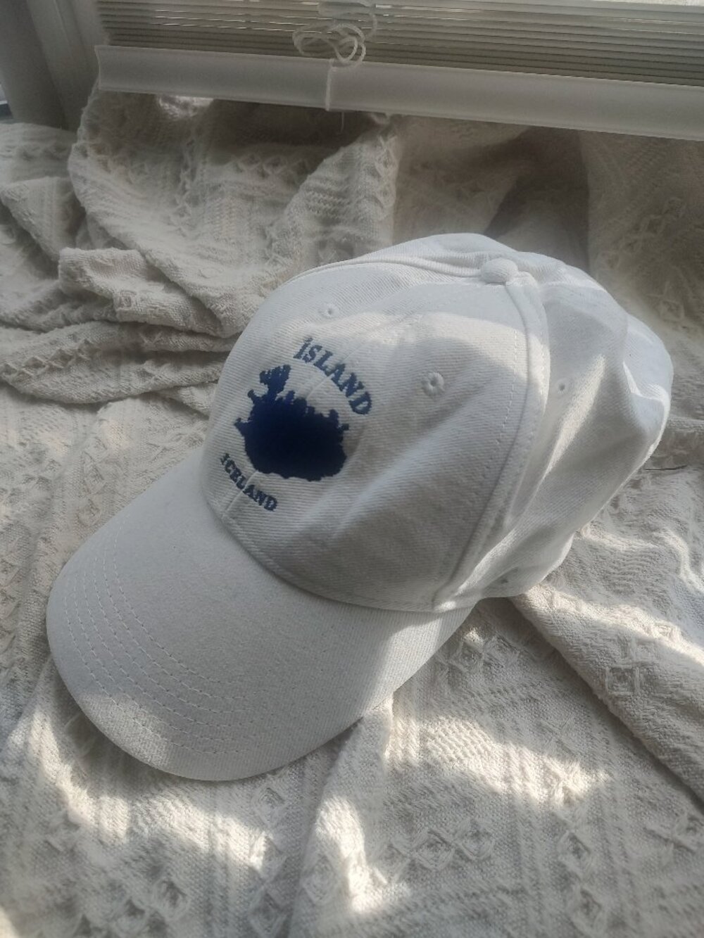 White and Navy Iceland Embroidered Baseball Hat